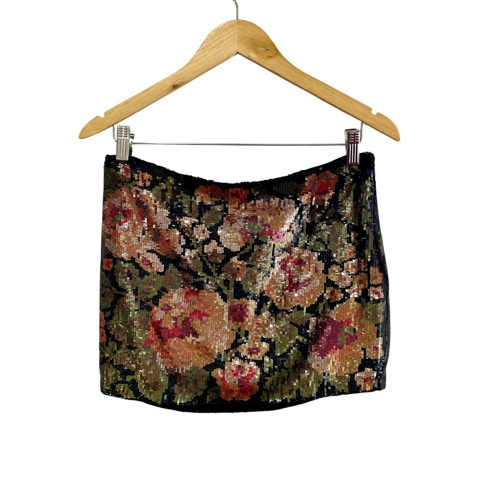 Haute Hippie Floral Sequin Mini Skirt S Tapestry Whimsigoth Glam Luxury NightOut